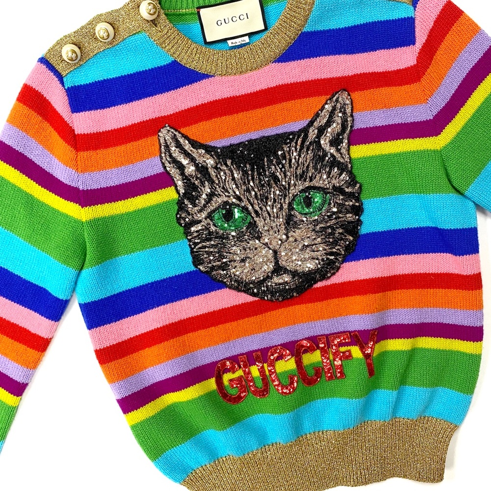 SOLD Authentic Gucci Guccify Cat Sweater size M - Picture 1 of 8